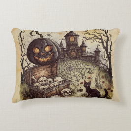 Halloween natt : Den skrämmande svarta pumpavakta Prydnadskudde