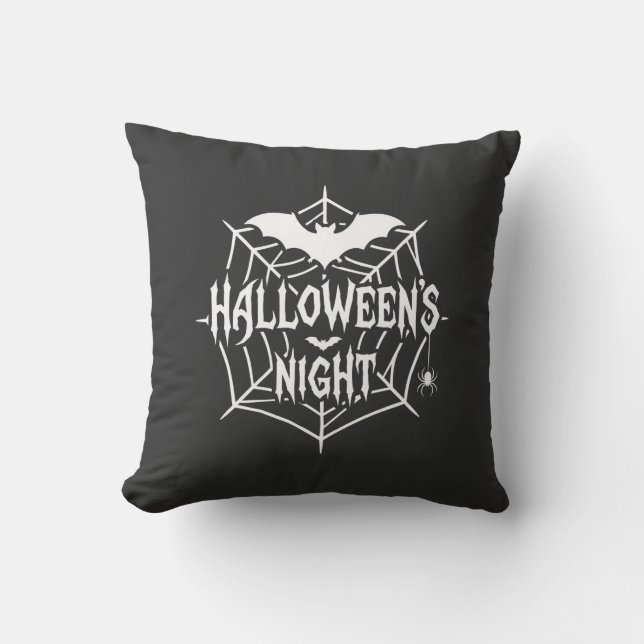 Halloween Natt Fladdermus Spindel Web Vektor Desig Kudde (Framsida)