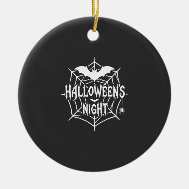 Halloween Natt Fladdermus Spindelväv Vector Design Julgransprydnad Keramik (Framsidan)