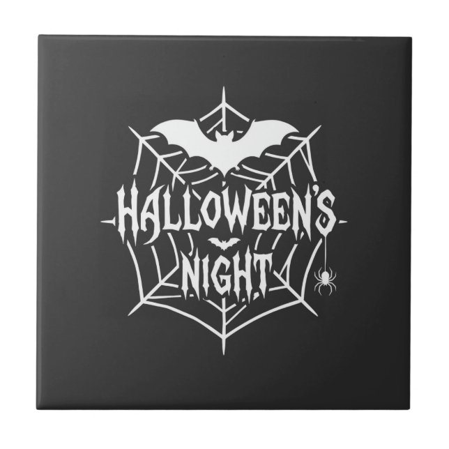 Halloween Natt Fladdermus Spindelväv Vector Design Kakelplatta (Framsidan)