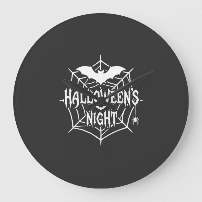Halloween Natt Fladdermus Spindelväv Vector Design Stor Klocka (Framsida)