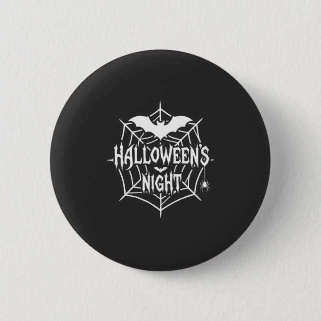 Halloween Natt Fladdermus Spindelväv Vektor Design Knapp (Framsida)