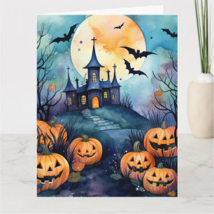 Halloween Natt Full Moon Jack O'Lanternes Fladderm Kort