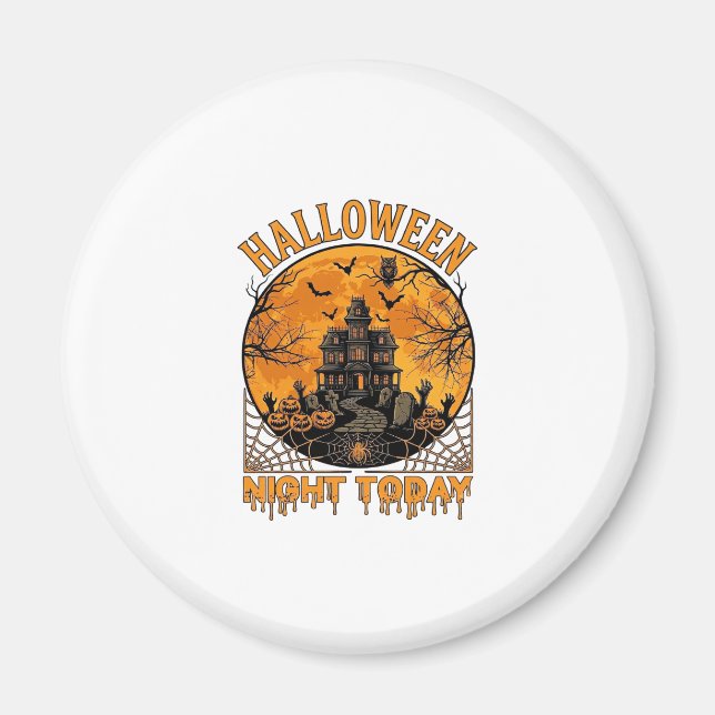 Halloween Natt Idag Spökhus Pumpa Uggla Magnet (Framsidan)