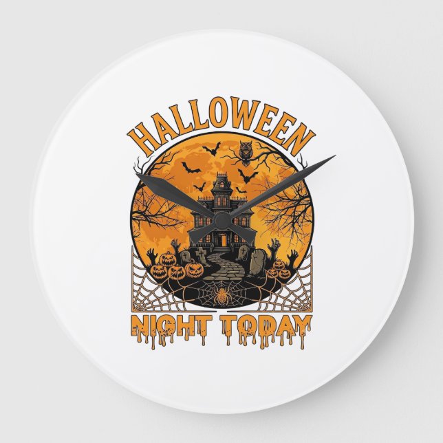 Halloween Natt Idag Spökhus Pumpa Uggla Stor Klocka (Framsida)