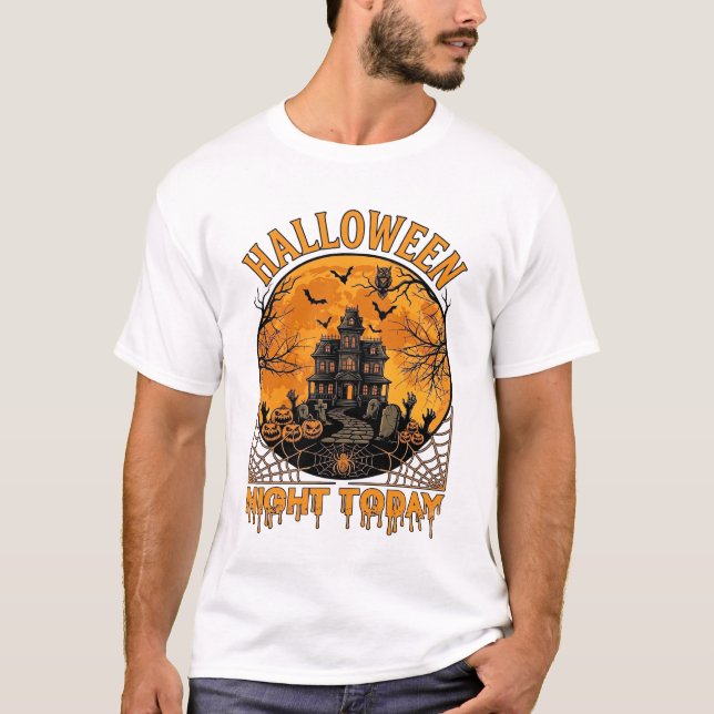 Halloween Natt Idag Spökhus Pumpa Uggla T Shirt (Framsida)