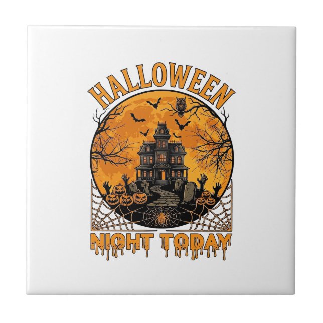 Halloween Natt Idag Spökhus Pumpa Ugglor Kakelplatta (Framsidan)