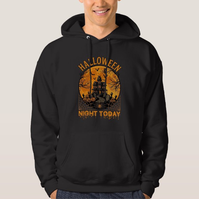 Halloween natt idag spökhus pumpor uggla hoodie (Framsida)