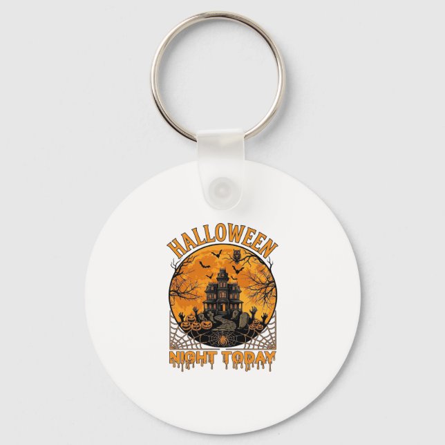Halloween natt idag spökhus pumpor uggla nyckelring (Framsida)