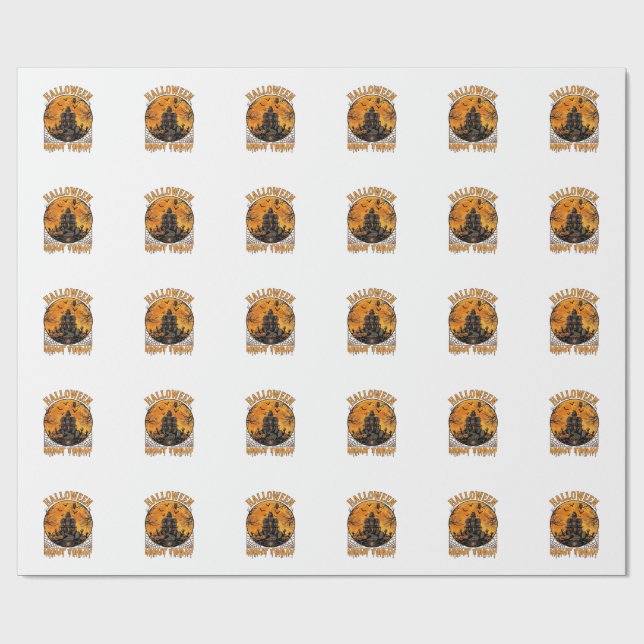 Halloween natt idag spökhus pumpor uggla presentpapper (Platt)