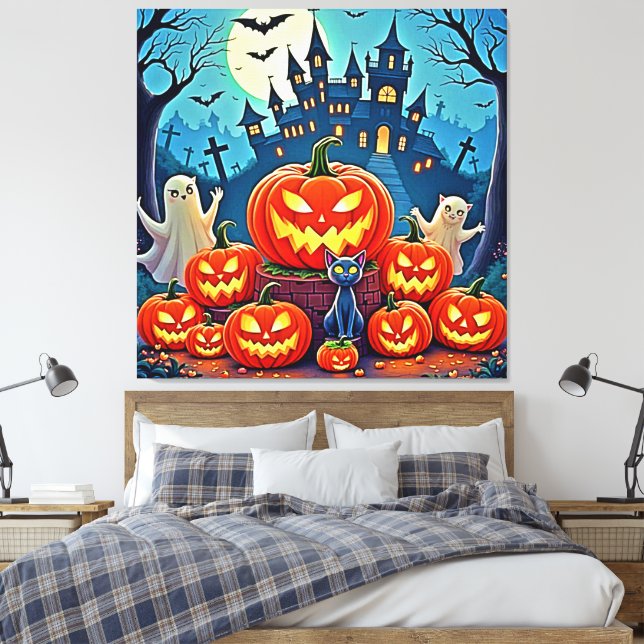 Halloween natt: Kuslig Rolig Konst Canvastryck (Insitu (sovrum))
