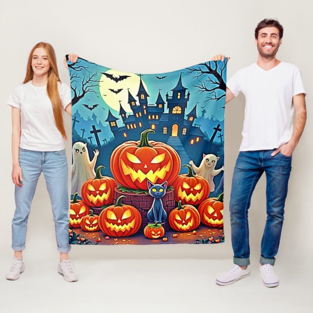 Halloween-natt: Kuslig Rolig Konst Fleecefilt (På plats)