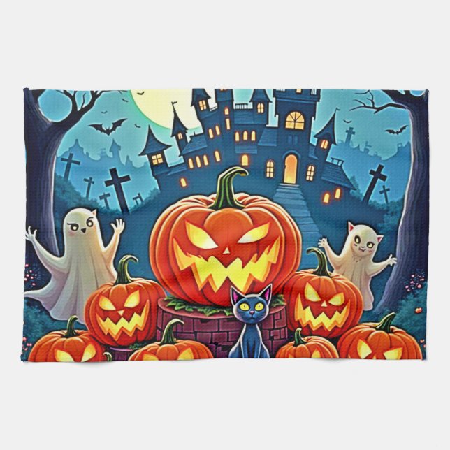 Halloween natt: Kuslig Rolig Konst Kökshandduk (Horisontell)