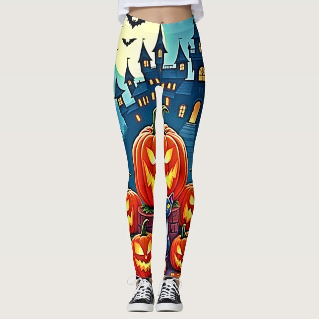 Halloween natt: Kuslig Rolig Konst Leggings (Framsida)