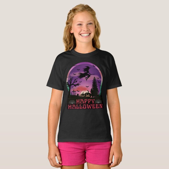 HALLOWEEN NATT KYRKOGÅRD HÄXA T SHIRT (Hel framsida)