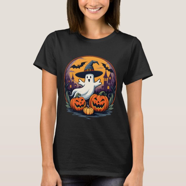 Halloween Natt med en vän Ghost T Shirt (Framsida)