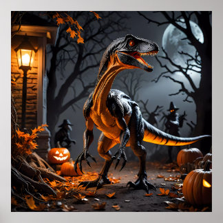 Halloween Natt med en Velociraptor Poster