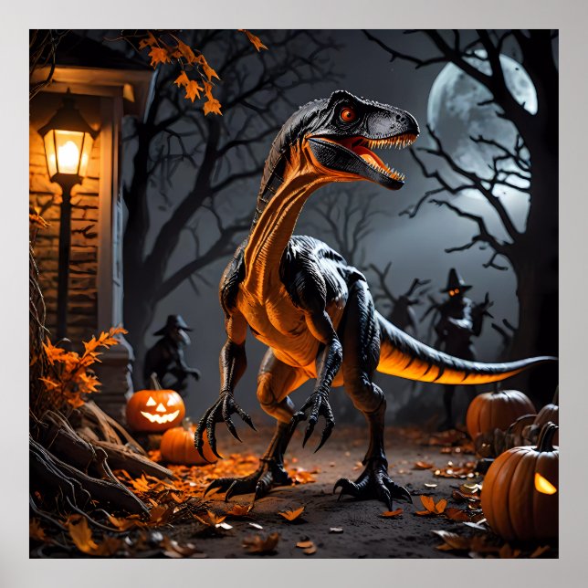 Halloween Natt med en Velociraptor Poster (Framsidan)