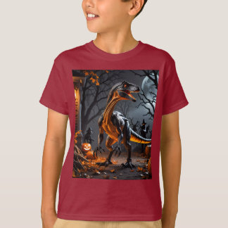 Halloween Natt med en Velociraptor T Shirt