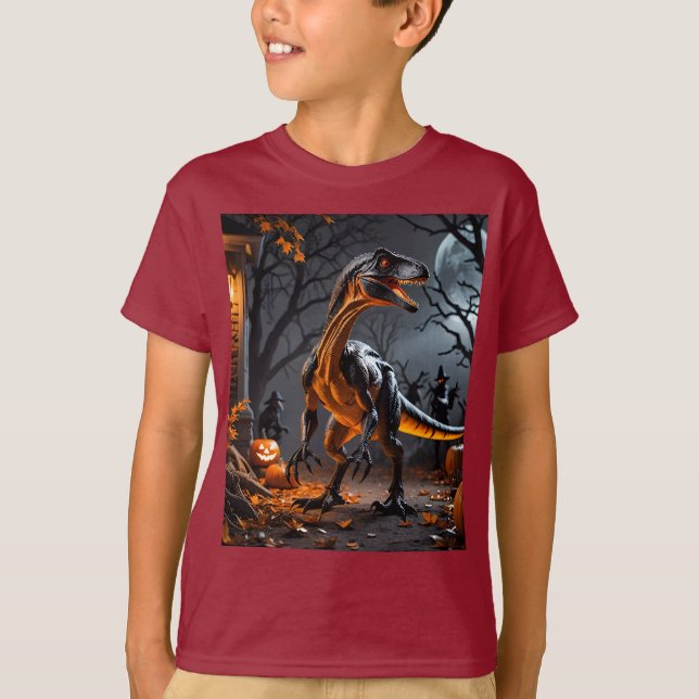 Halloween Natt med en Velociraptor T Shirt (Framsida)