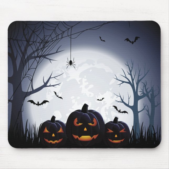 Halloween Natt med Pumpkins & Flies Fladdermöss Musmatta (Framsidan)