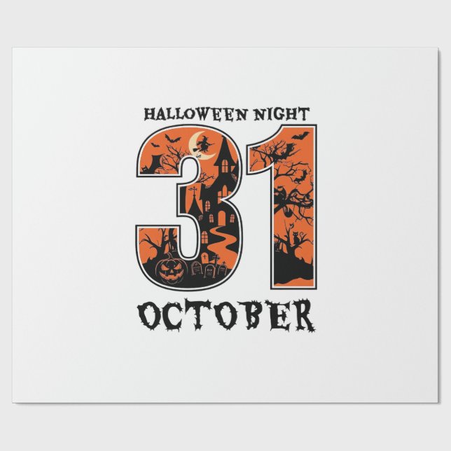 Halloween Natt Oktober Spökhus Häxa Pumpa Presentpapper (Platt)
