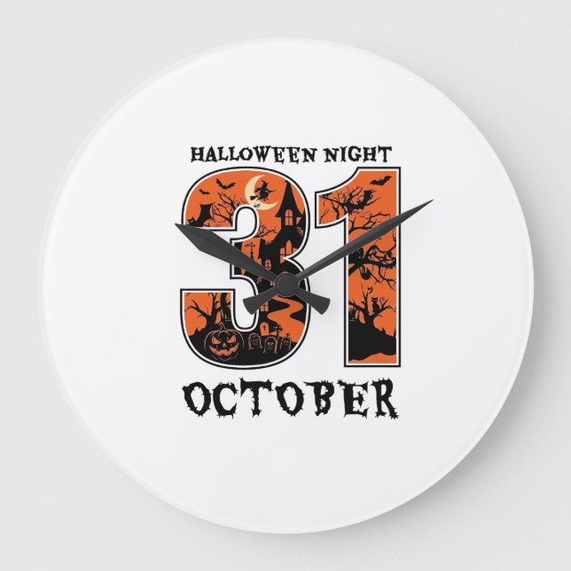 Halloween Natt Oktober Spökhus Häxa Pumpa Stor Klocka (Framsida)