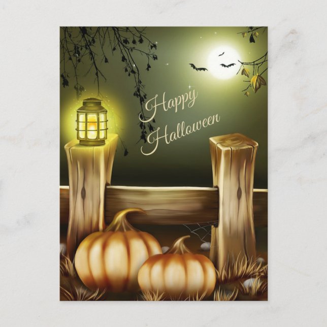 Halloween Natt på landsbygden - Pumpkins och Fladd Helg Vykort (Framsida)