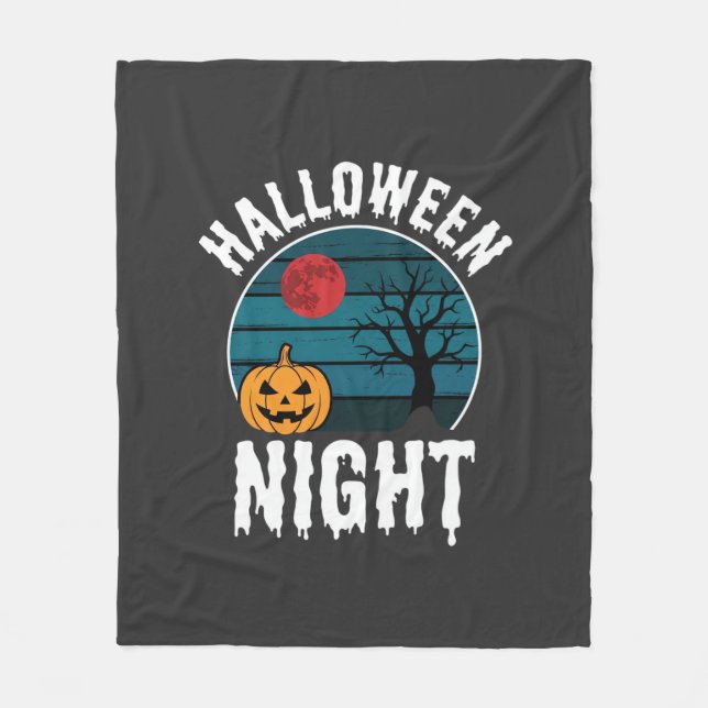 Halloween Natt Pumpa Träd Vektor Fleecefilt (Framsidan)