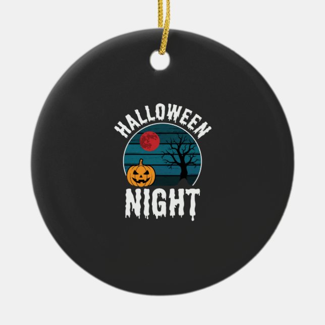 Halloween Natt Pumpa Träd Vektor Julgransprydnad Keramik (Framsidan)
