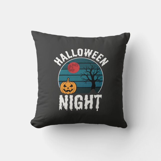 Halloween Natt Pumpa Träd Vektor Kudde (Framsida)