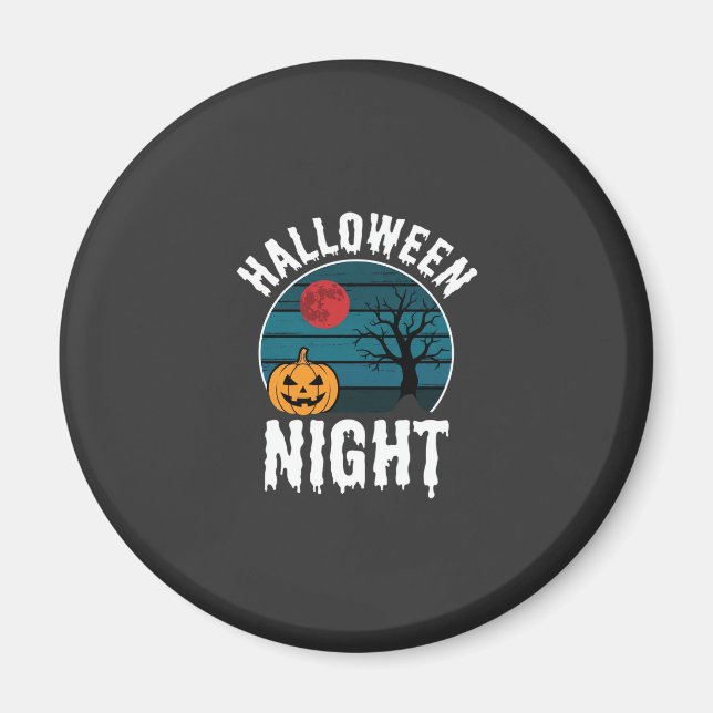 Halloween Natt Pumpa Träd Vektor Magnet (Framsidan)
