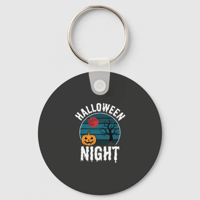 Halloween Natt Pumpa Träd Vektor Nyckelring (Framsida)