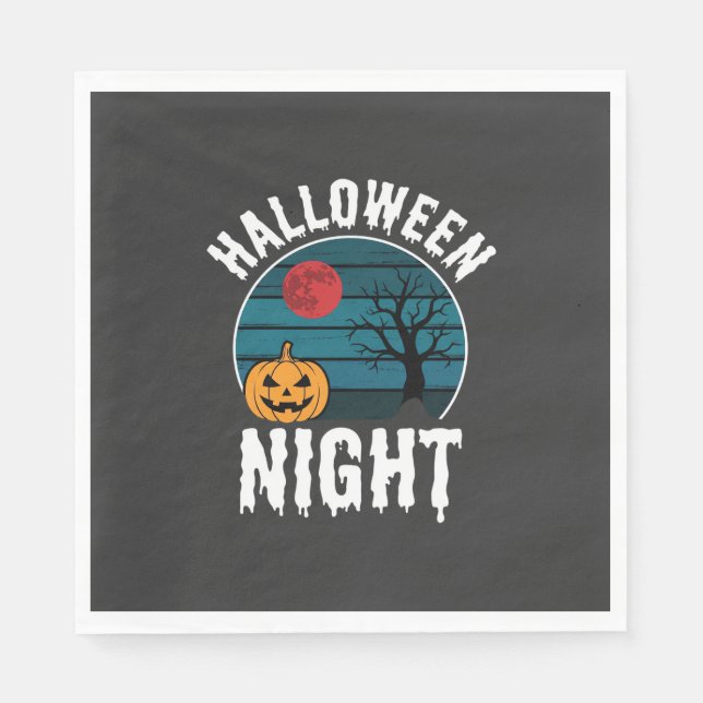 Halloween Natt Pumpa Träd Vektor Pappersservett (Framsidan)