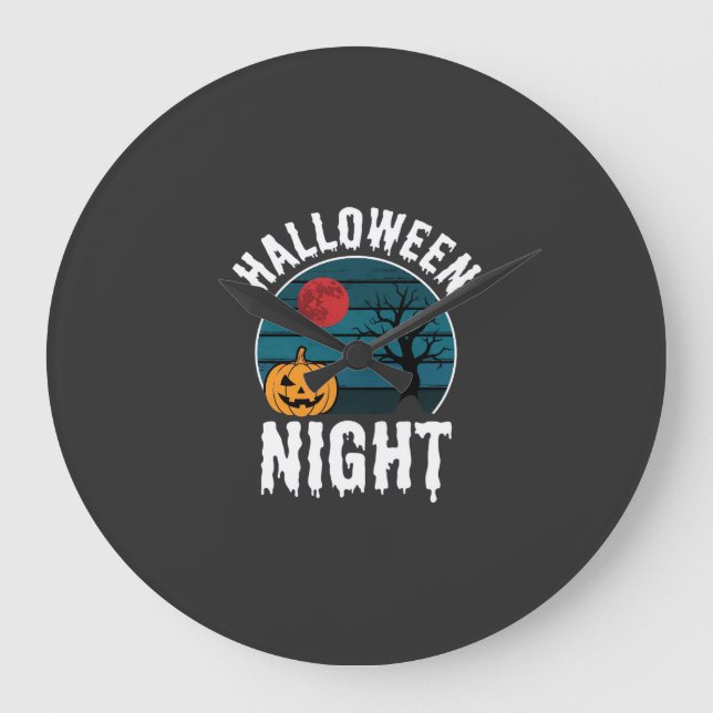 Halloween Natt Pumpa Träd Vektor Stor Klocka (Framsida)