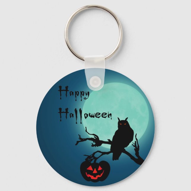 Halloween natt pumpa uggla nyckelring (Framsida)