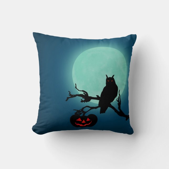 Halloween Natt Pumpkin Uggla Kudde (Framsida)