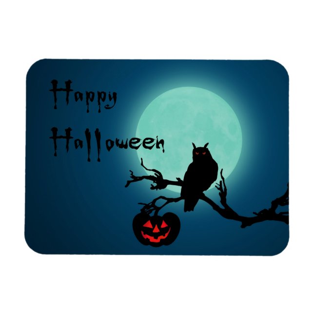 Halloween Natt Pumpkin Uggla Magnet (Horisontell)