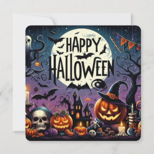 Halloween Natt Pumpor, Döskallar & Hemsökt Hus Inbjudningar