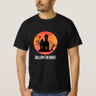 Halloween Natt Spökhus Ugglor Fullmåne Silhuett T Shirt