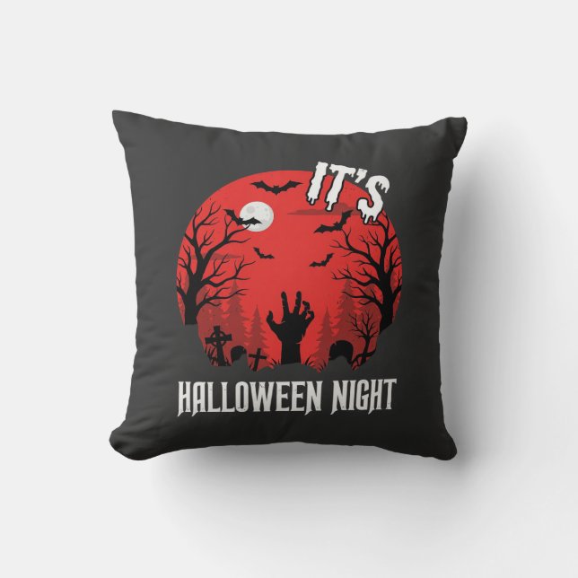 Halloween natt spöklik kyrkogård vektor kudde (Framsida)