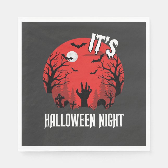 Halloween natt spöklik kyrkogård vektor pappersservett (Framsidan)