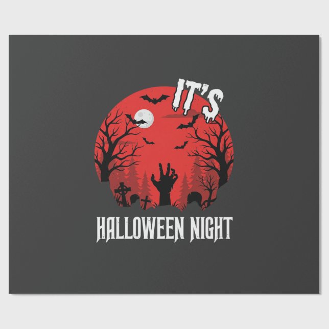 Halloween natt spöklik kyrkogård vektor presentpapper (Platt)