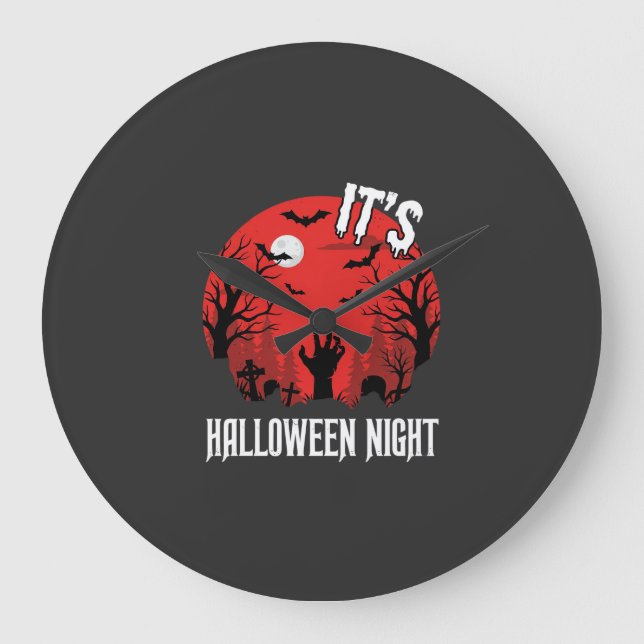 Halloween natt spöklik kyrkogård vektor stor klocka (Framsida)