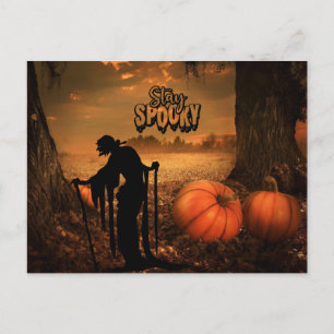 Halloween natt stanna spöklik gammal häxa, pumpor vykort