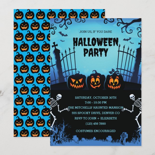 Halloween Nattfest-inbjudan Inbjudningar (Fram/baksida)