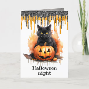 Halloween-nattkort för svart katt kort