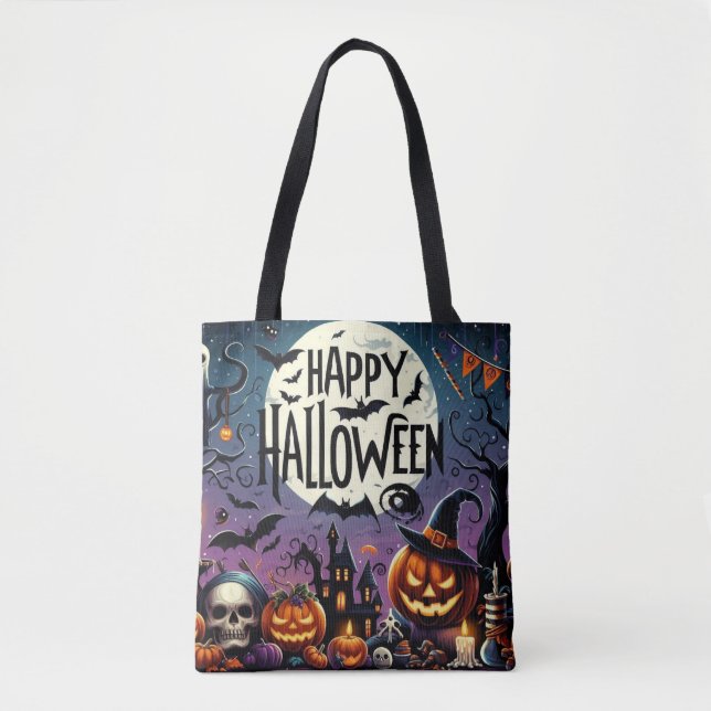 Halloween Nattpumpor, Döskallar och hemligt hus Tygkasse (Framsida)