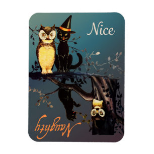Halloween Naughty eller Nice Magnet Katt och Ugg
