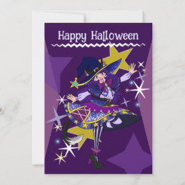 Halloween Neko Häxa Inbjudningskort